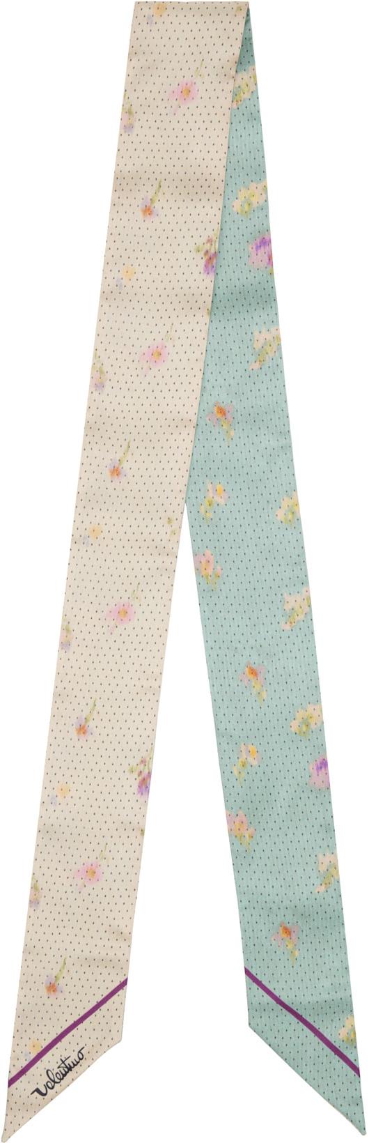 Blue & Beige Silk Bandeau Scarf by VALENTINO