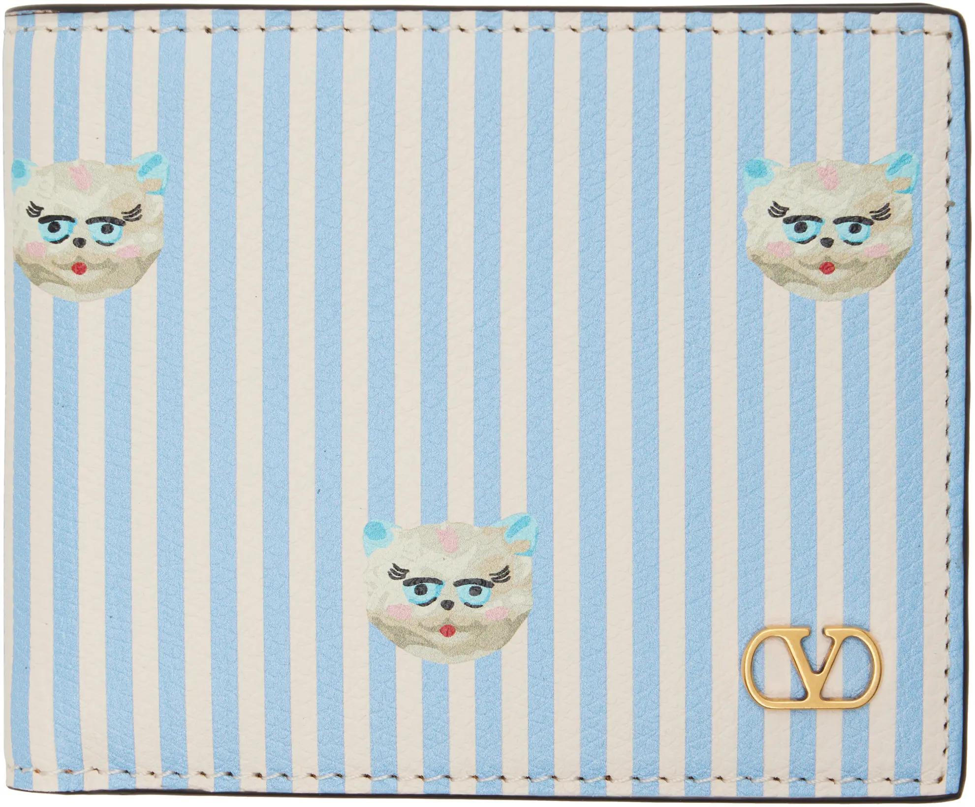 Blue & Off-White VLogo 'Le Chat De La Maison' Wallet by VALENTINO