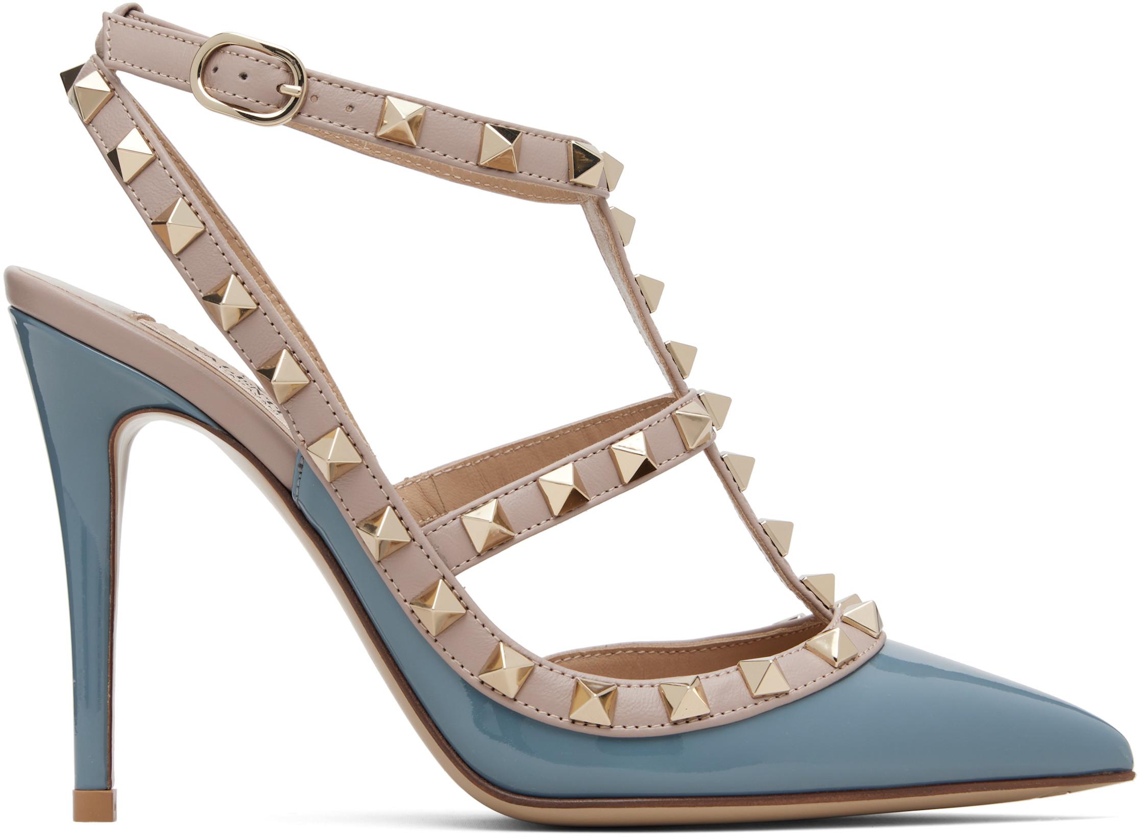 Blue & Pink Rockstud Ankle Strap Heels by VALENTINO