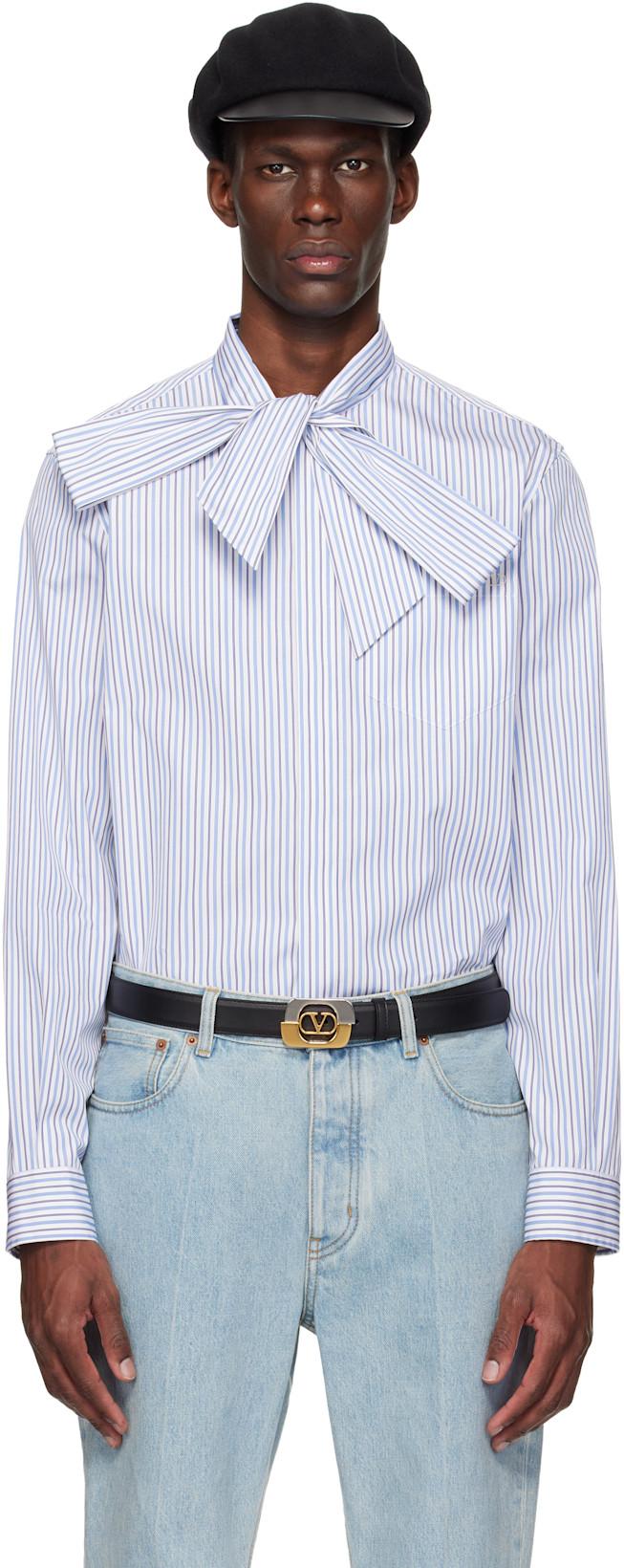 Blue & White VLogo Signature Classic Stripe Shirt by VALENTINO
