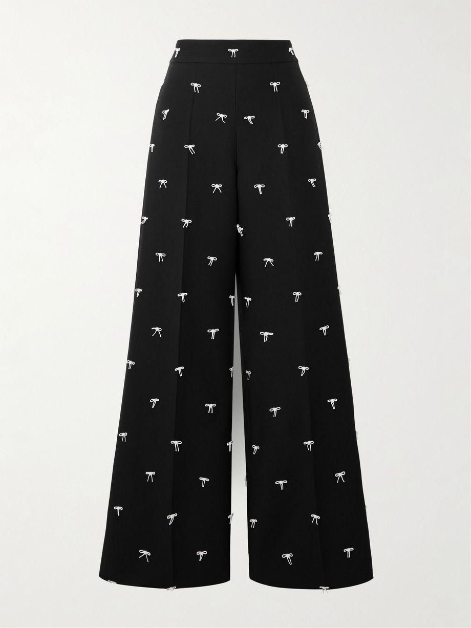 Bow-embellished wool and silk-blend twill wide-leg pants by VALENTINO