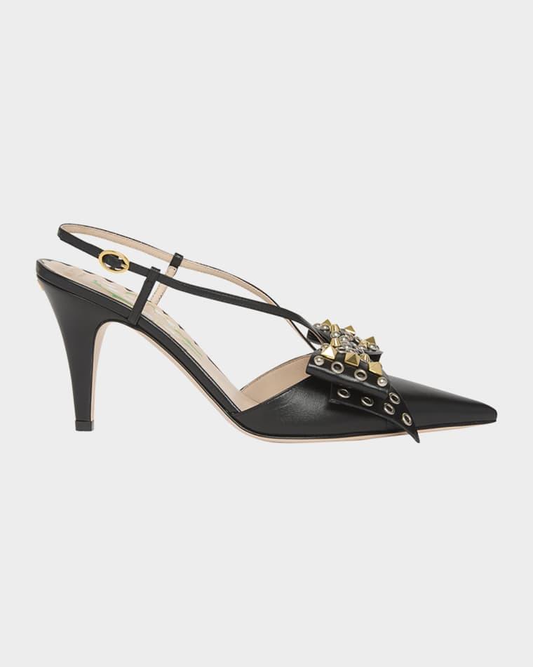 Bowow Studded Leather Slingback Pumps by VALENTINO