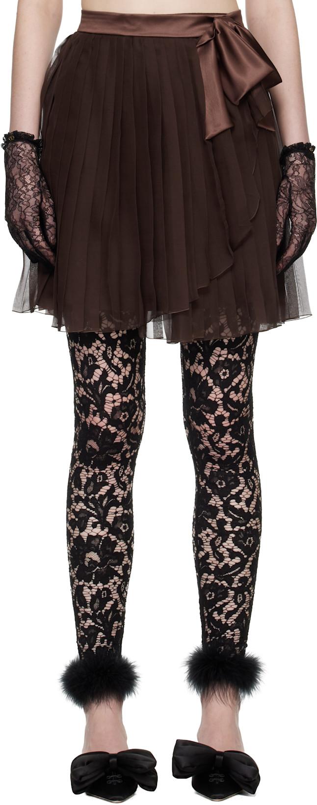 Brown Pleated Midi Skirt by VALENTINO