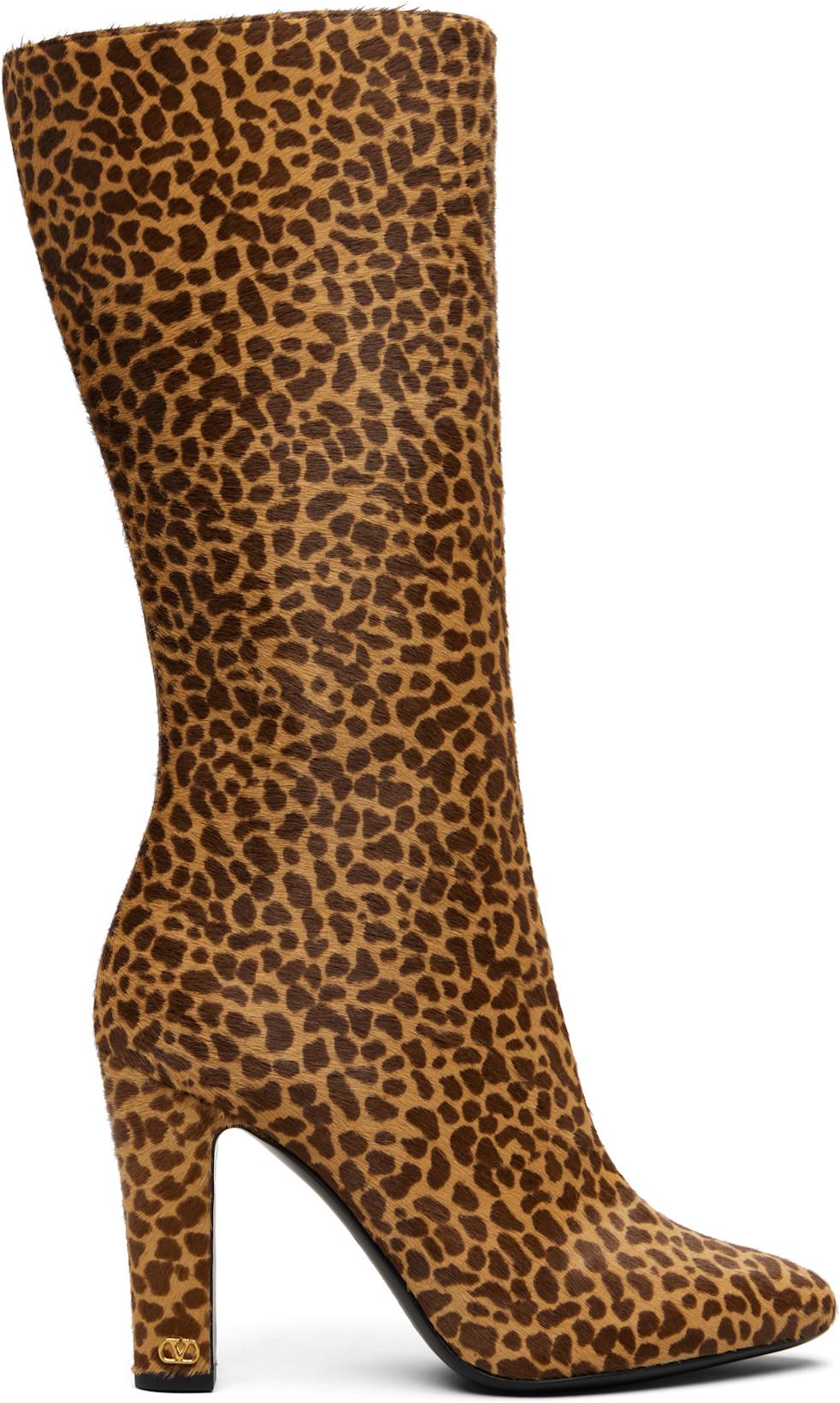 Brown Pony-Effect Calfskin Hotty Boots by VALENTINO