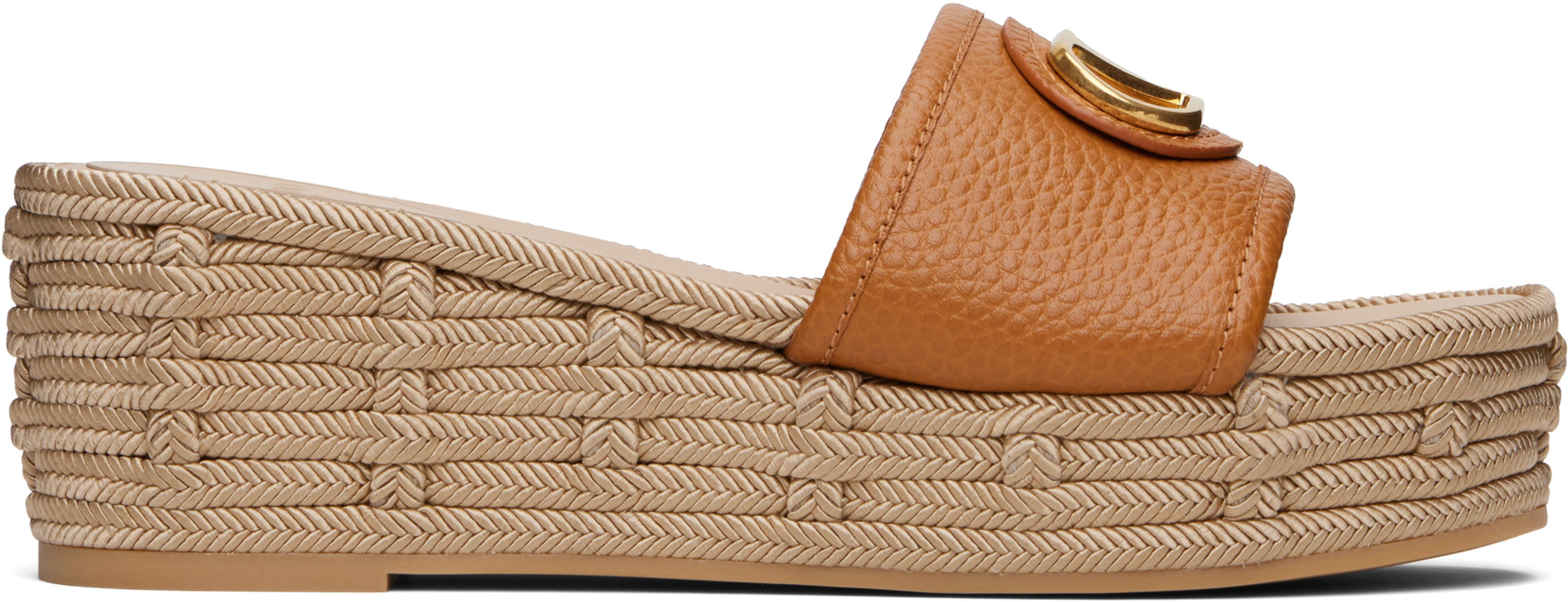 Brown VLogo Signature Slide Espadrillas Sandals by VALENTINO
