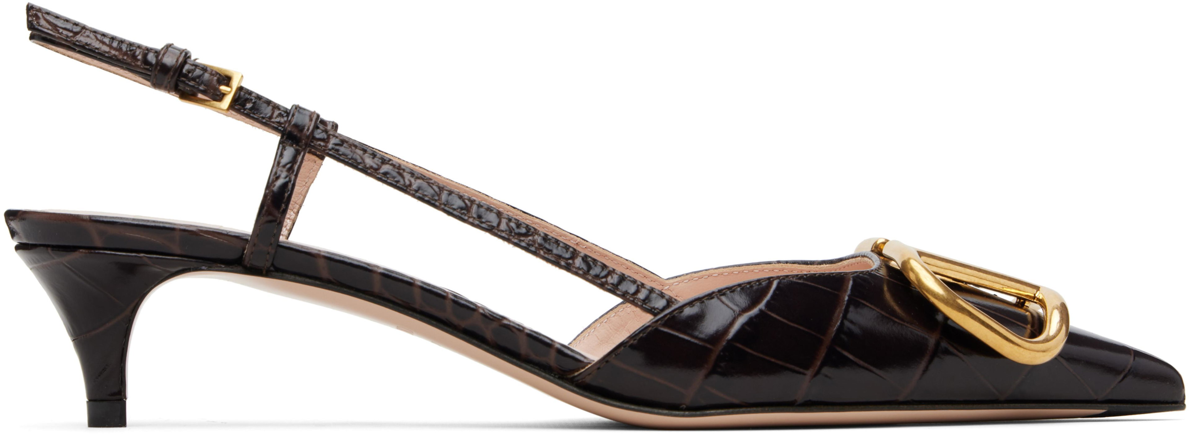 Brown VLogo Signature Slingback Heels by VALENTINO