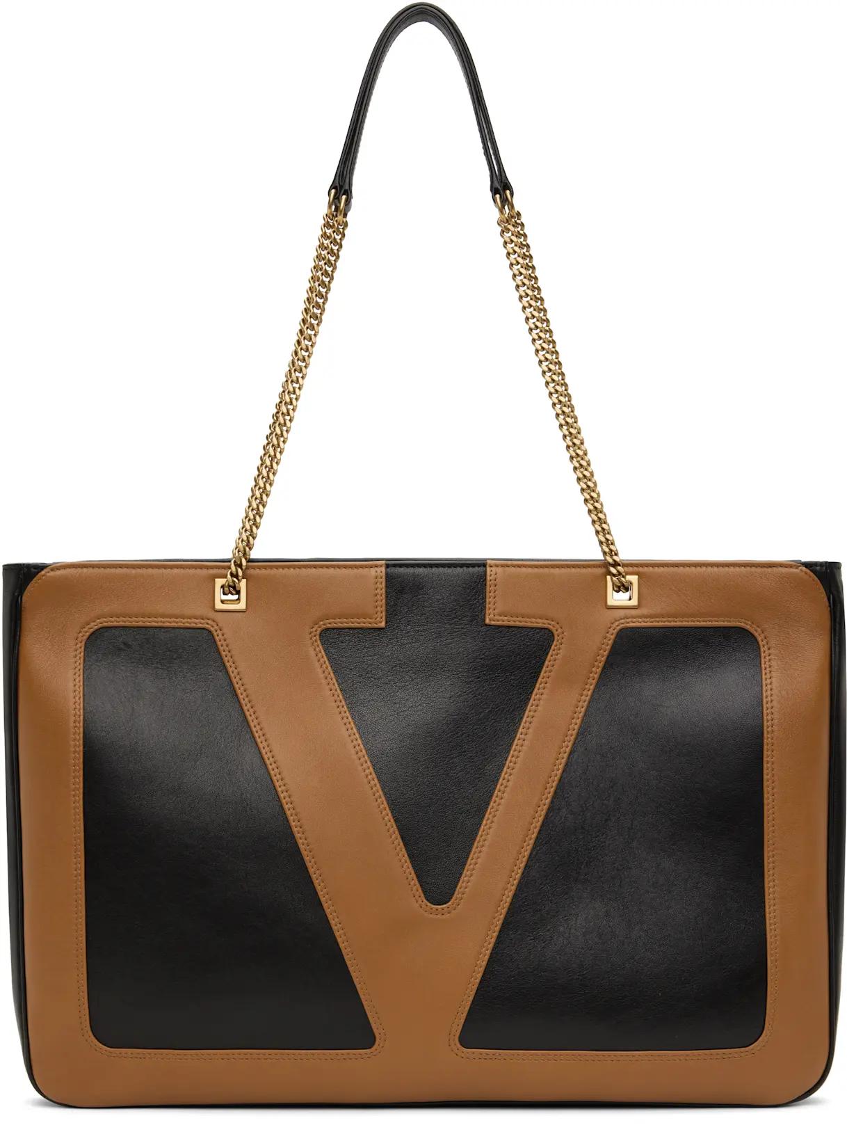 Brown & Black Viva Superstar Nappa Leather Shopping Tote by VALENTINO