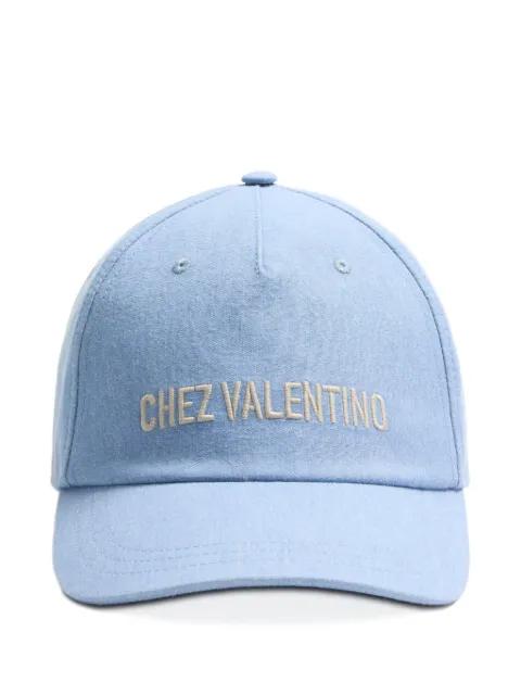 CHEZ VALENTINO denim baseball cap with embroidery by VALENTINO