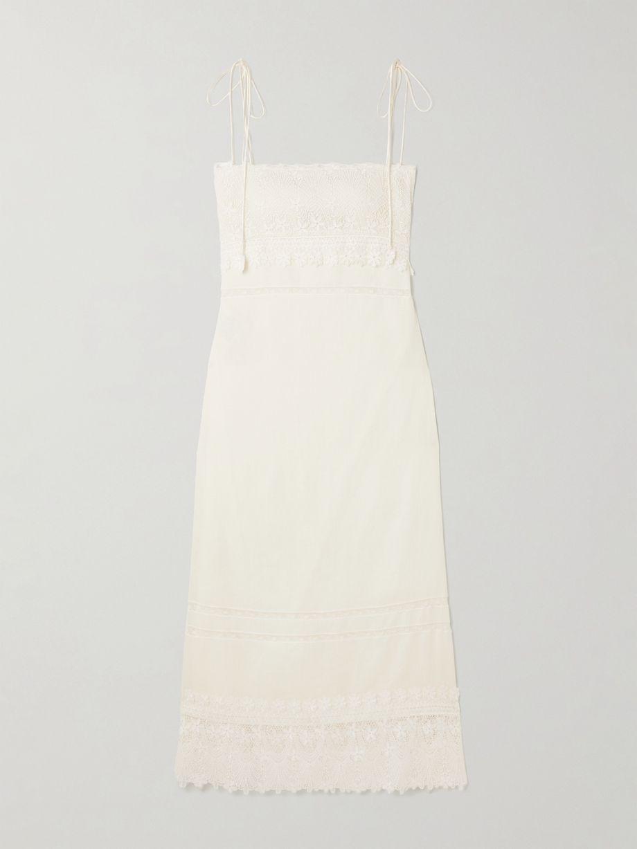 Corded lace-trimmed linen midi dress by VALENTINO