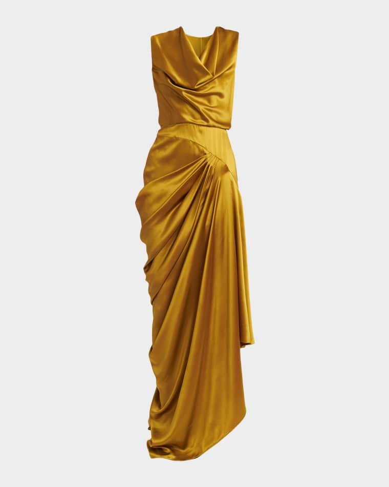 Cowl-Neck Sleeveless Draped Silk Maxi Dress by VALENTINO