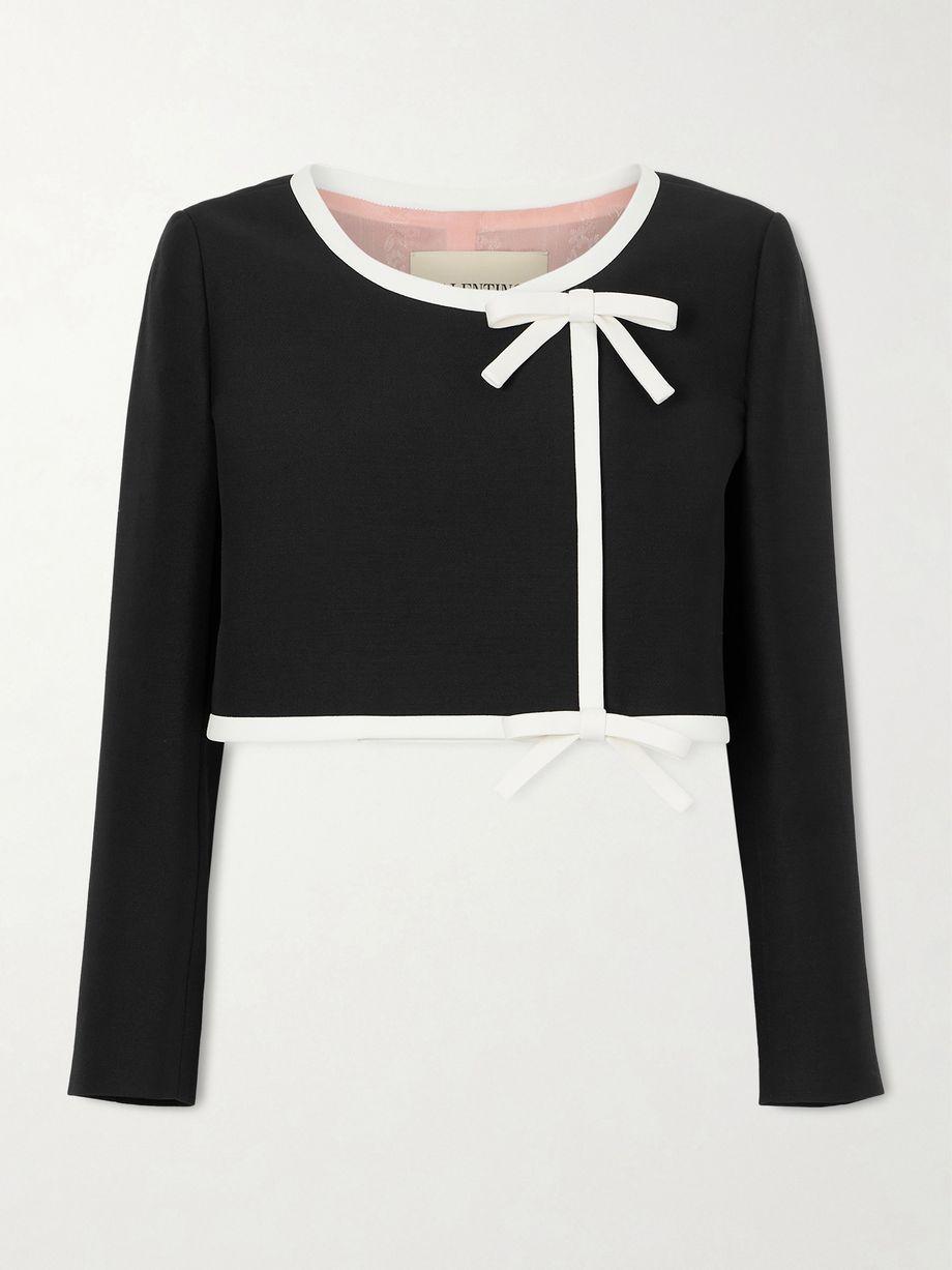 Cropped bow-embellished wool and silk-blend crepe jacket by VALENTINO