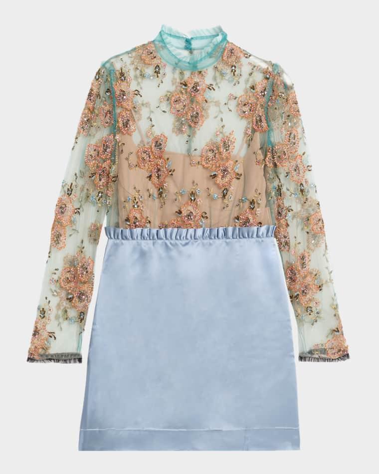 Crystal Embroidered Tulle And Satin Mini Dress by VALENTINO