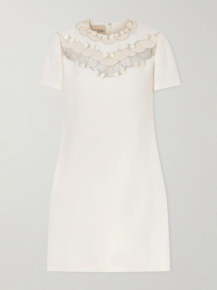 Crystal-embellished mesh-trimmed crepe midi dress by VALENTINO
