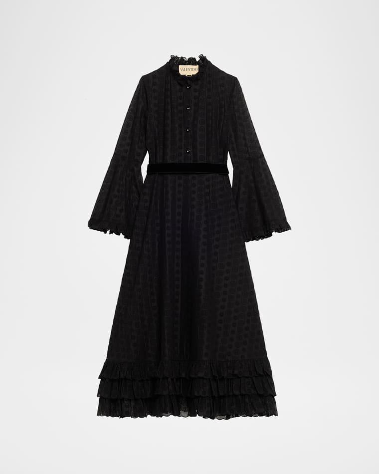 Daisy Sangallo Ruffle Trim Belted Midi Dress by VALENTINO