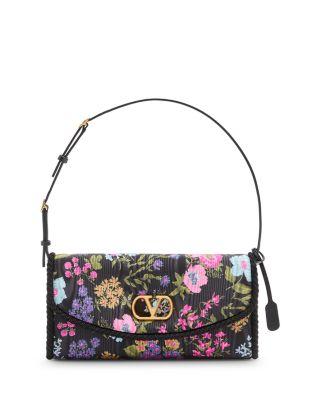 DeVain VLogo Moir&eacute; Papier Floral Fabric Small Shoulder Bag by VALENTINO