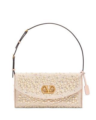 DeVain VLogo Small Shoulder Bag With Pearls And Rhinestones by VALENTINO