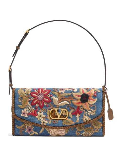 DeVain small shoulder bag in embroidered denim by VALENTINO