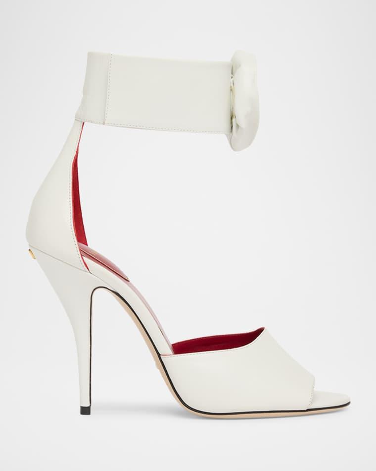 Embellished Rose Leather Sandals by VALENTINO