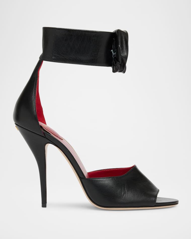 Embellished Rose Leather Sandals by VALENTINO