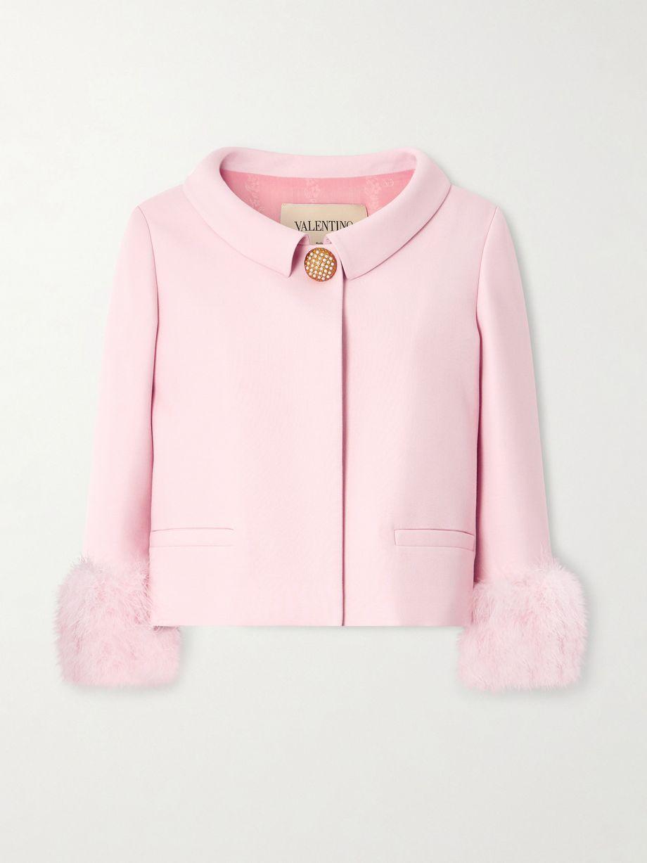 Embellished feather-trimmed wool and silk-blend crepe de chine jacket by VALENTINO