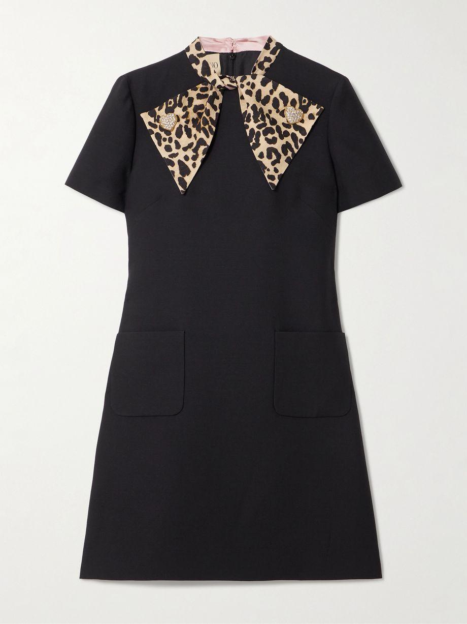 Embellished pussy-bow wool and silk-blend crepe mini dress by VALENTINO