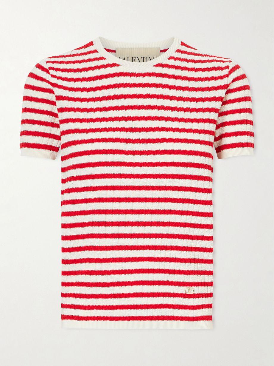 Embellished striped ribbed cotton T-shirt by VALENTINO