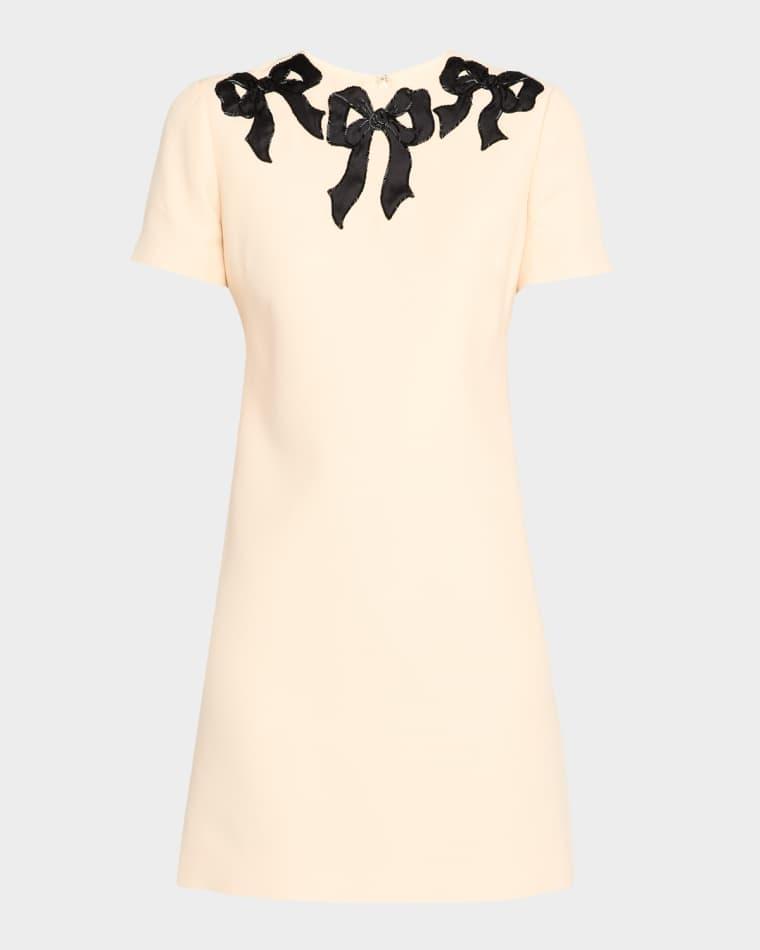 Embroidered Bow Satin Crepe Mini Dress by VALENTINO