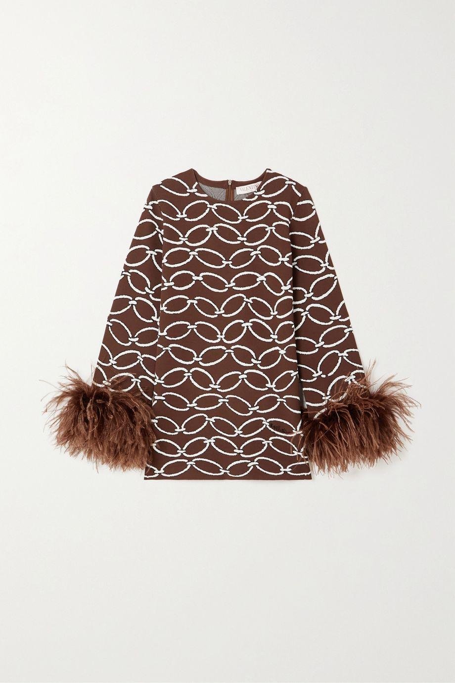 Feather-trimmed jacquard-knit tunic by VALENTINO