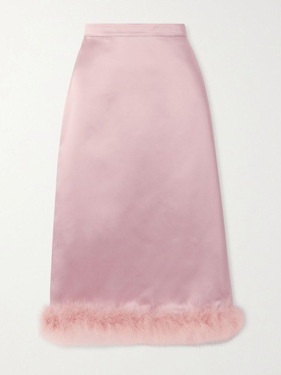 Feather-trimmed satin midi skirt by VALENTINO
