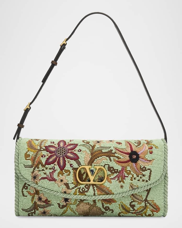 Floral-Embroidered Beaded Silk Shoulder Bag by VALENTINO