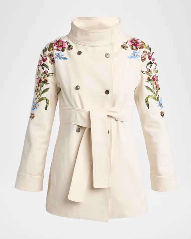 Floral Embroidered Double-Breasted Denim Jacket by VALENTINO