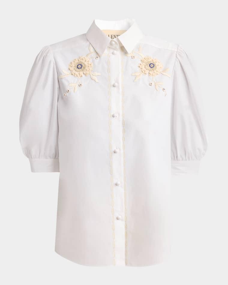 Floral Embroidered Short-Sleeve Button-Down Shirt by VALENTINO