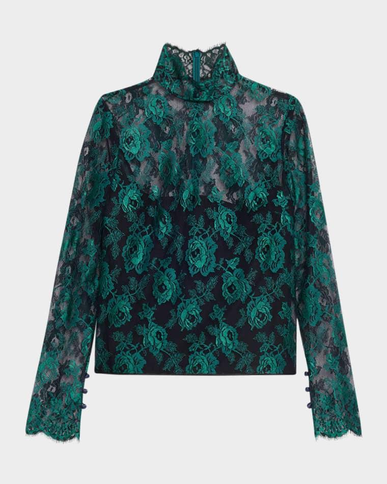 Floral Lace High-Neck Top by VALENTINO