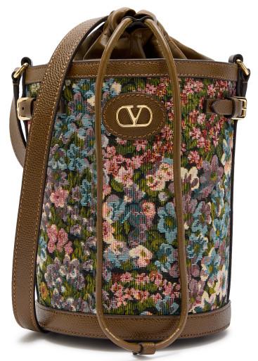 Floral-jacquard leather bucket bag by VALENTINO