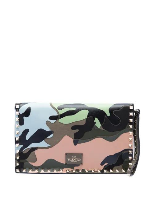 2000-2026 Canvas and Nappa Camouflage Rockstud Wristlet clutch bag by VALENTINO GARAVANI 