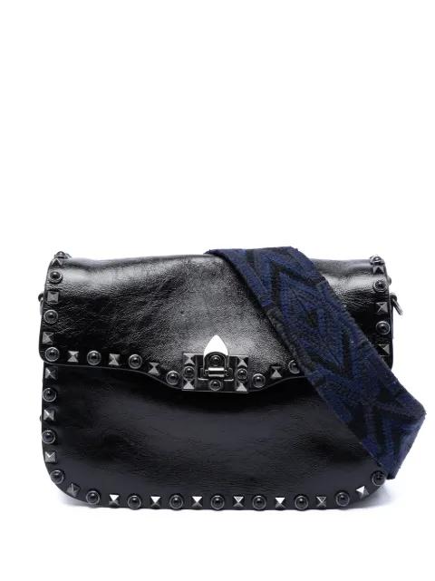 2010-2026 Medium Craquele Calfskin Guitar Strap Rockstud Rolling Flap crossbody bag by VALENTINO GARAVANI 