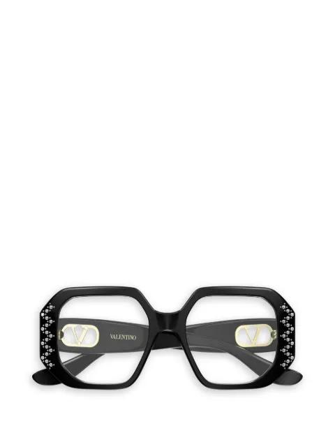 VLogo crystal-embellished geometric-frame glasses by VALENTINO GARAVANI EYEWEAR