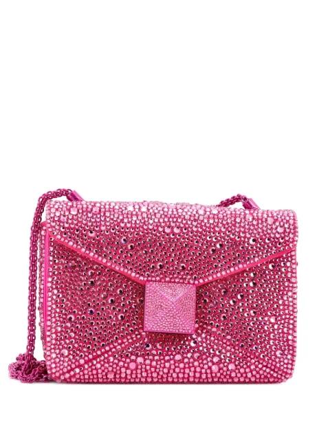 One Stud Chain Flap Bag Crystal Embellished Suede Small shoulder bag by VALENTINO GARAVANI 