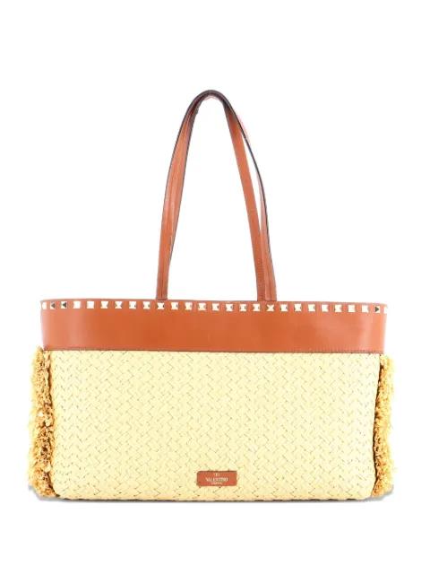 Rockstud Shopping Raffia with Leather Large tote bag by VALENTINO GARAVANI 