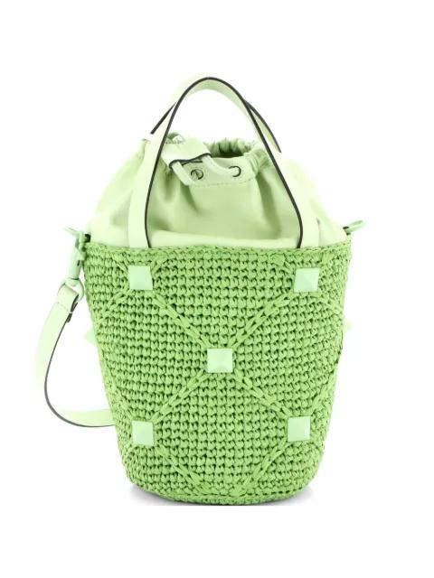 Roman Stud Raffia and Leather bucket bag by VALENTINO GARAVANI 