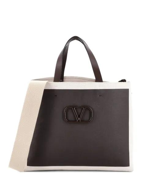 VLogo Signature Tote Leather and Canvas Large shoulder bag by VALENTINO GARAVANI 