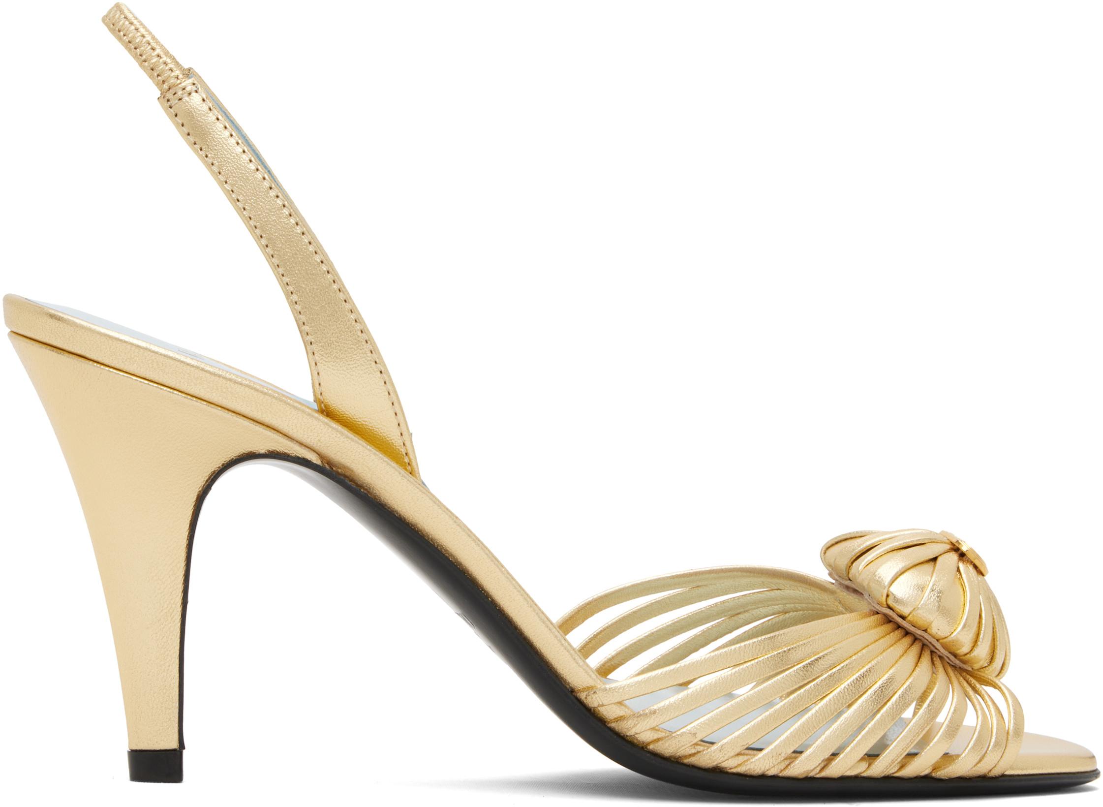 Gold Slingback Metallic Woven Heart Heeled Sandals by VALENTINO