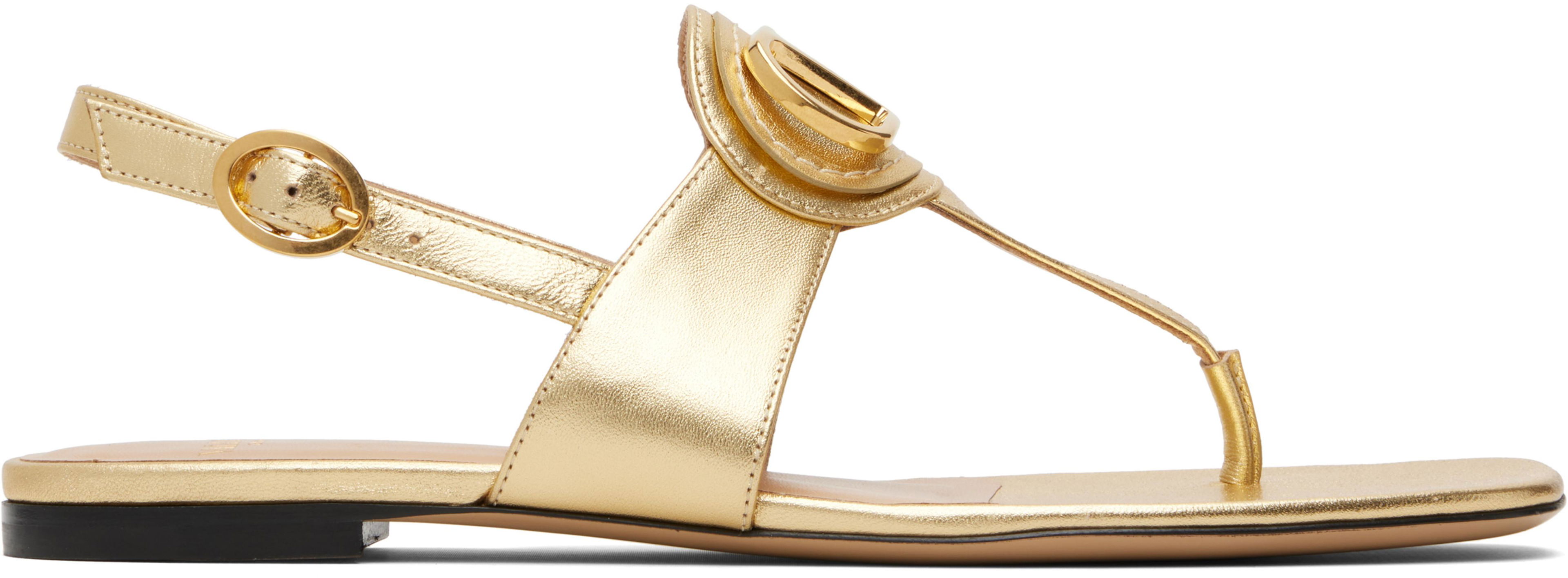 Gold VLogo Thong Sandals by VALENTINO