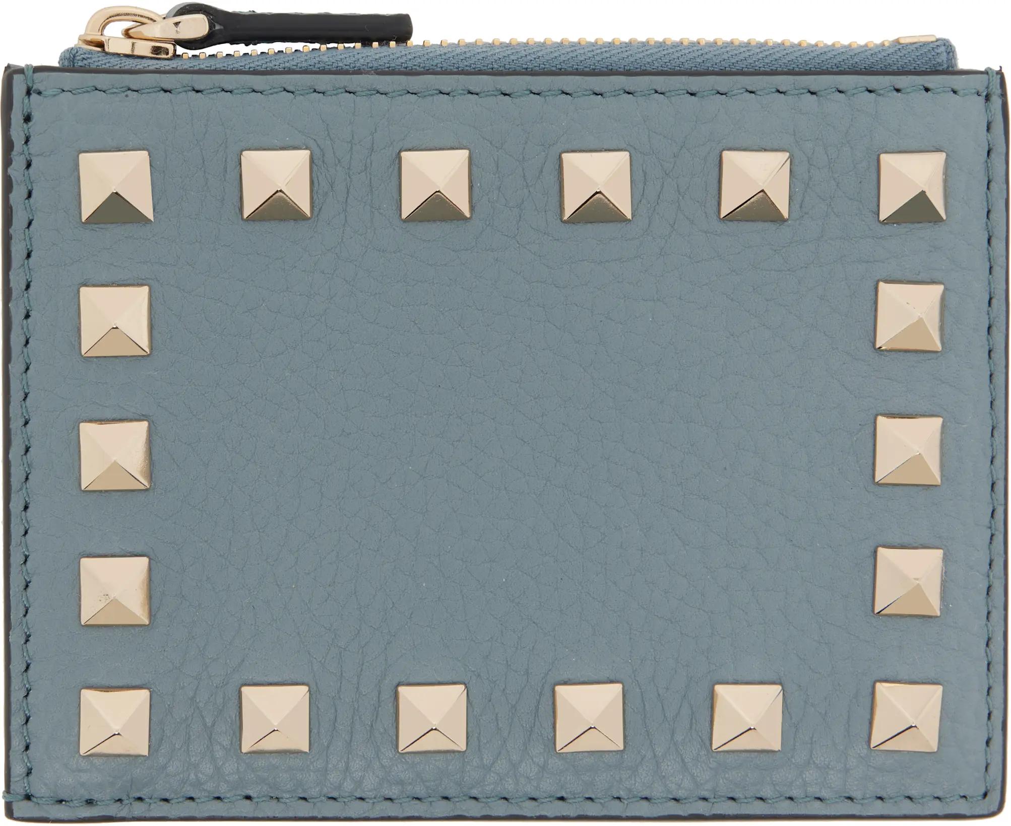 Gray Rockstud Grainy Calfskin Card Holder by VALENTINO