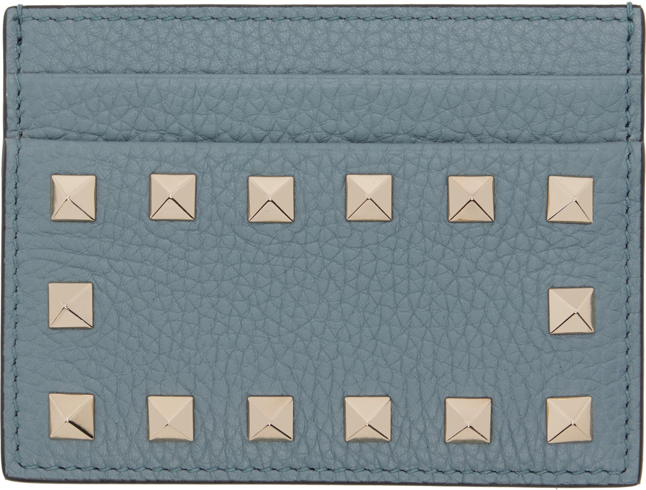 Gray Rockstud Grainy Calfskin Card Holder by VALENTINO