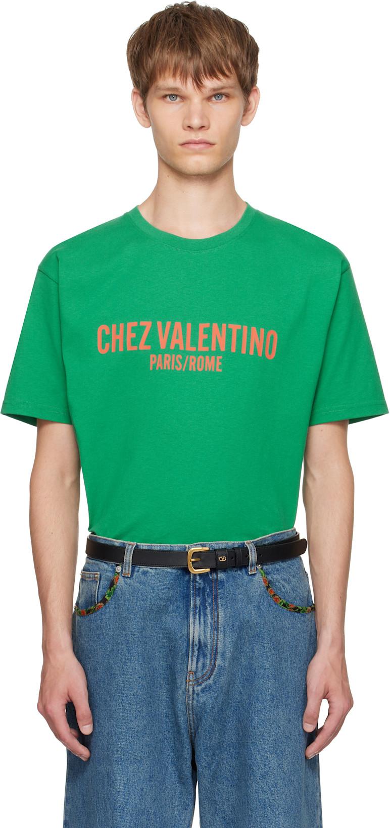 Green 'Chez Valentino' Print T-shirt by VALENTINO