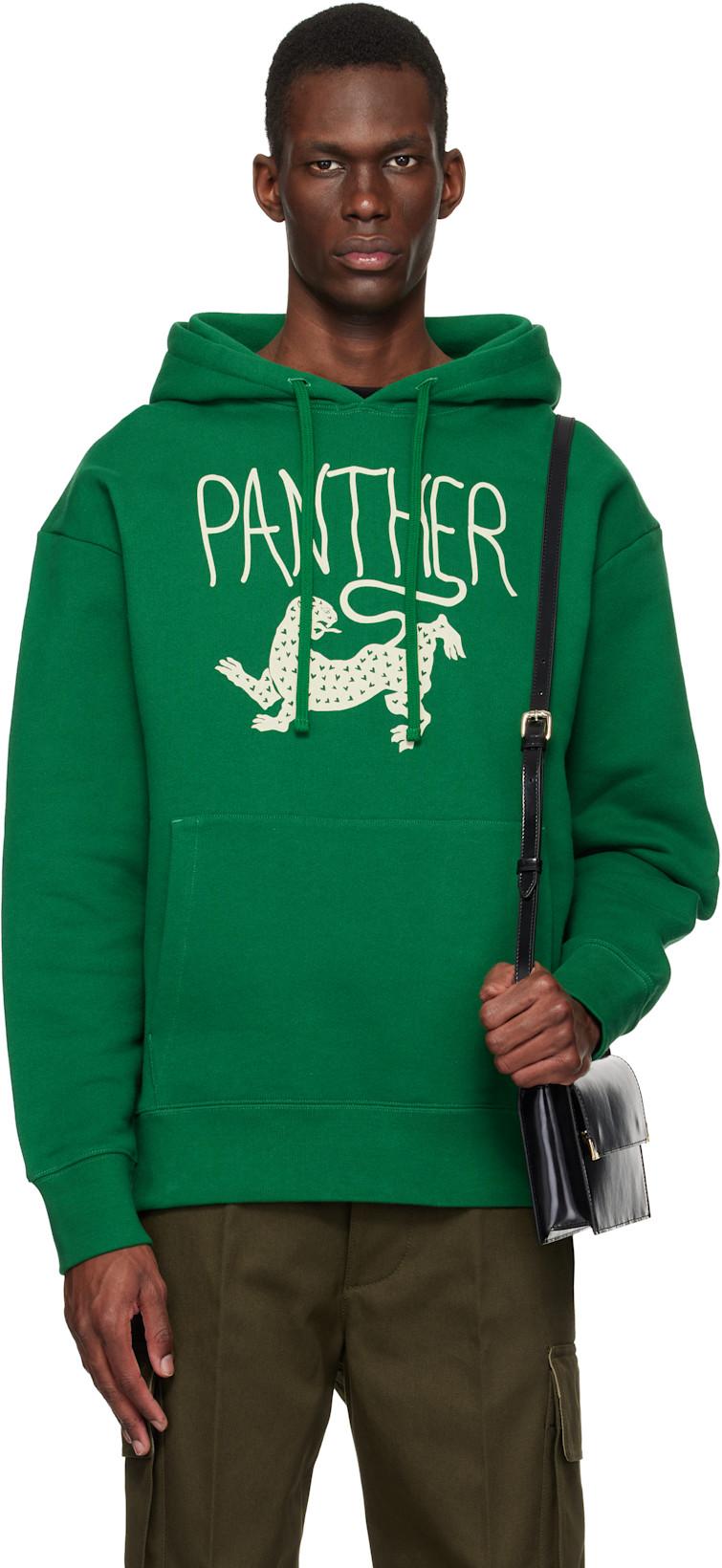 Green Cotton 'Panther' Print Hoodie by VALENTINO