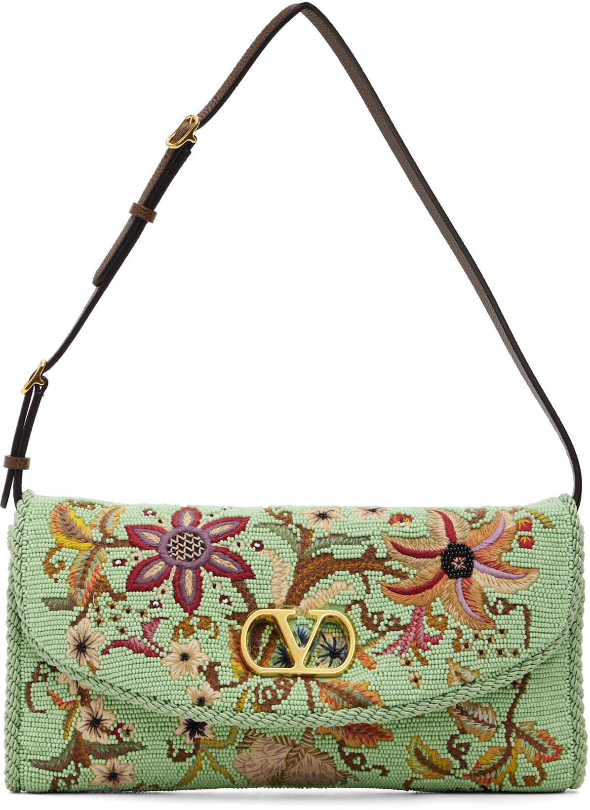 Green DeVain Embroidered Small Shoulder Bag by VALENTINO
