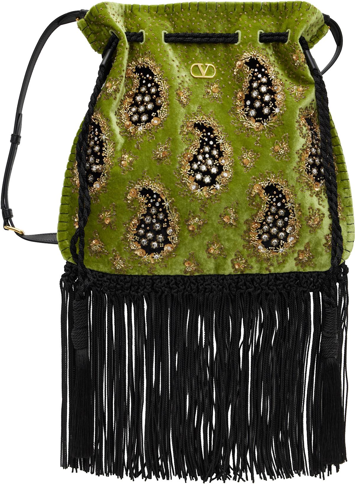 Green Nellcôte Alice Embroidered Fringe Bag by VALENTINO