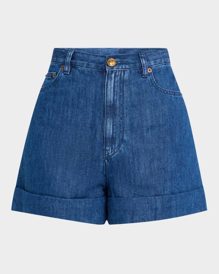 High-Rise Cuffed Denim Shorts by VALENTINO